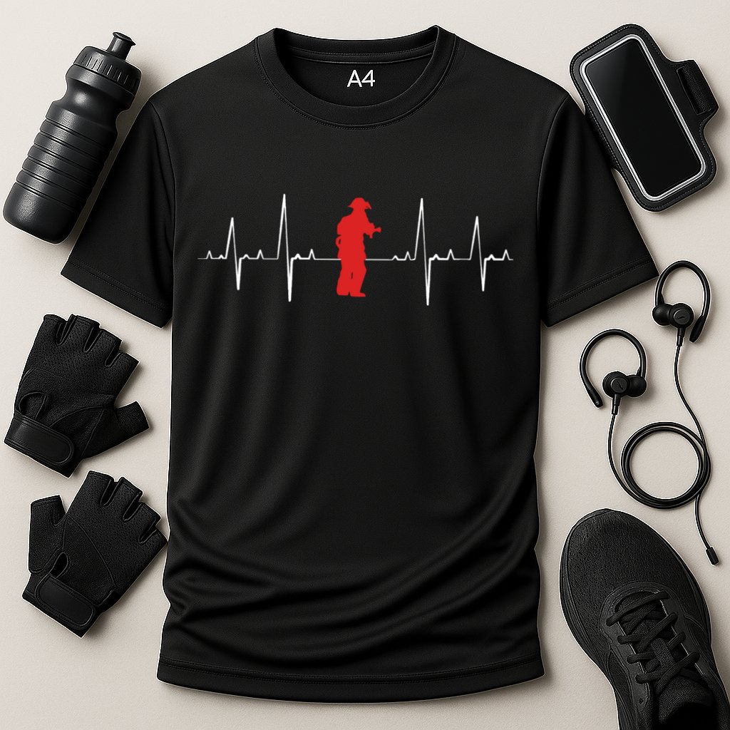 Fire Fighter Hero Rescue Cool Firefighter Heartbeat Gift Cooling Performance Crew T-Shirt