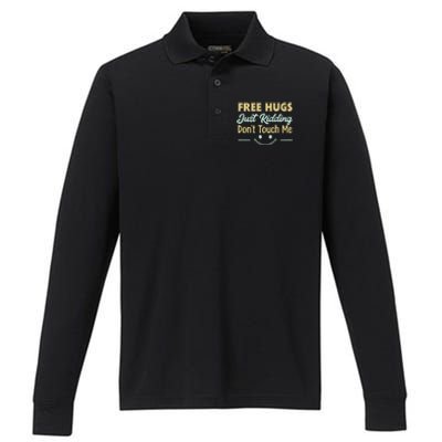 Funny Free Hugs Just Kidding Dont Touch Me Performance Long Sleeve Polo