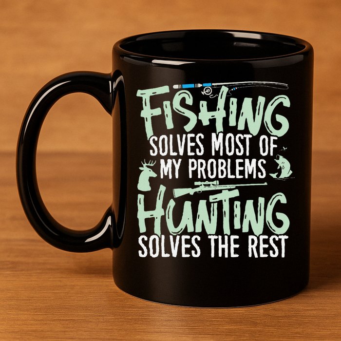 Funny Fishing & Hunting Fishing Solves My Problems 11oz C Handle Ceramic Mug