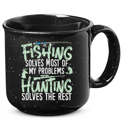 Funny Fishing & Hunting Fishing Solves My Problems 15oz Campfire Ceramic Mug