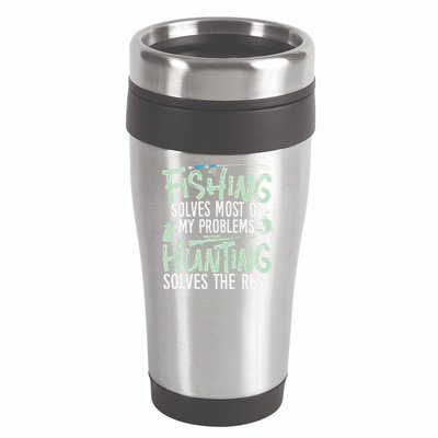 Funny Fishing & Hunting Fishing Solves My Problems 16oz Travel Tumbler