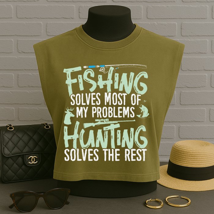 Funny Fishing & Hunting Fishing Solves My Problems Garment-Dyed Women's Muscle Tee