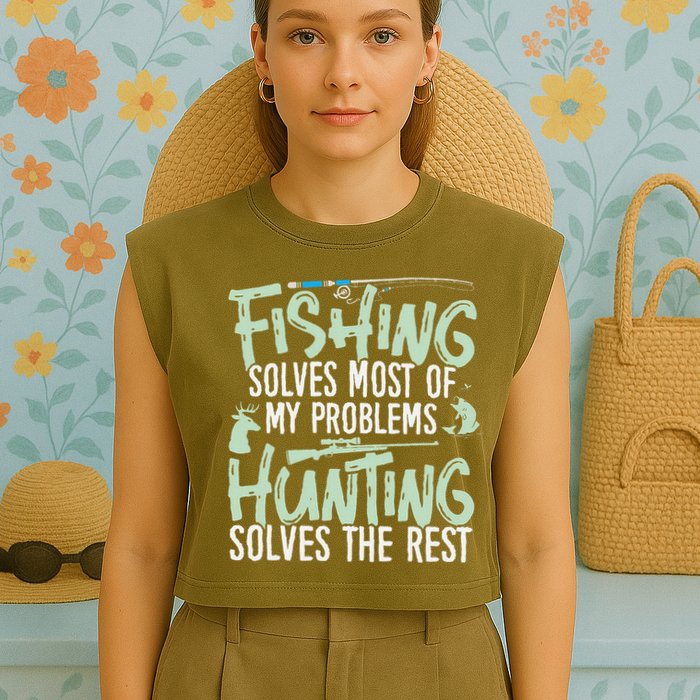 Funny Fishing & Hunting Fishing Solves My Problems Garment-Dyed Women's Muscle Tee