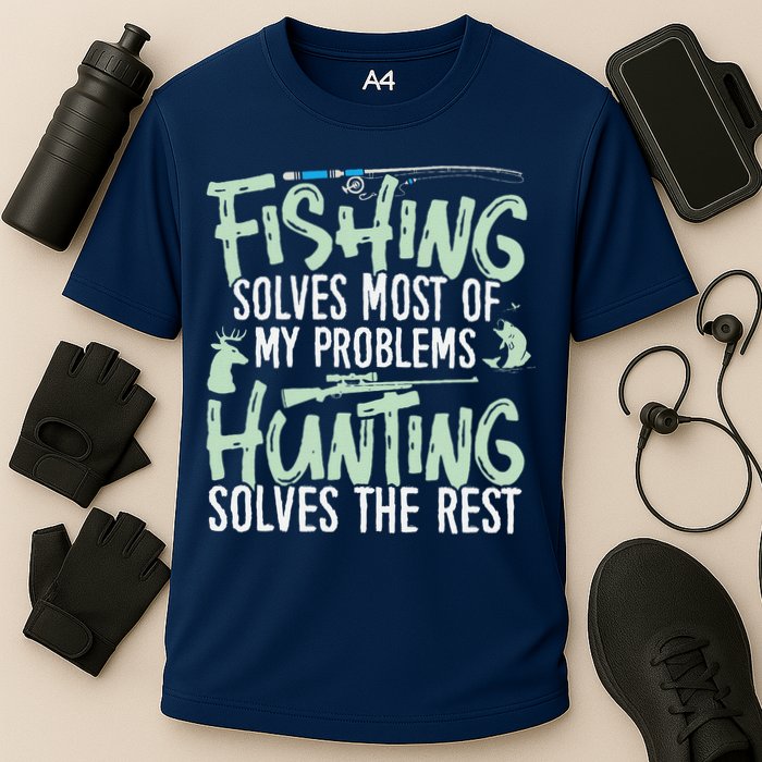 Funny Fishing & Hunting Fishing Solves My Problems Performance Shirt