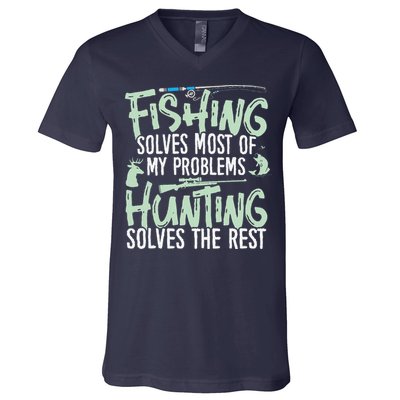 Funny Fishing & Hunting Fishing Solves My Problems V-Neck T-Shirt