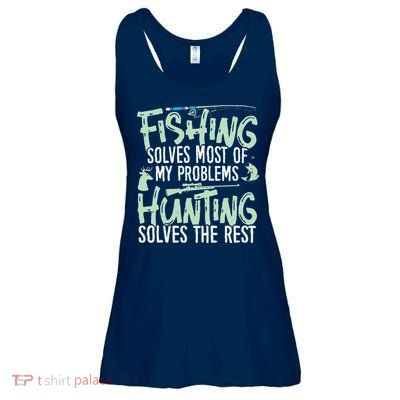Funny Fishing & Hunting Fishing Solves My Problems Ladies Essential Flowy Tank
