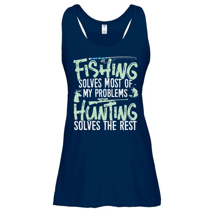 Funny Fishing & Hunting Fishing Solves My Problems Ladies Essential Flowy Tank