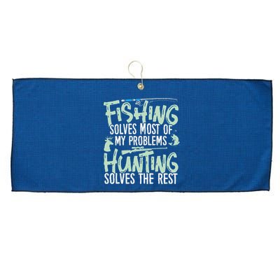 Funny Fishing & Hunting Fishing Solves My Problems Large Microfiber Waffle Golf Towel
