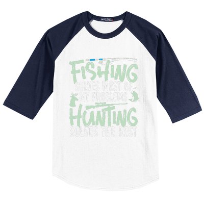 Funny Fishing & Hunting Fishing Solves My Problems Baseball Sleeve Shirt