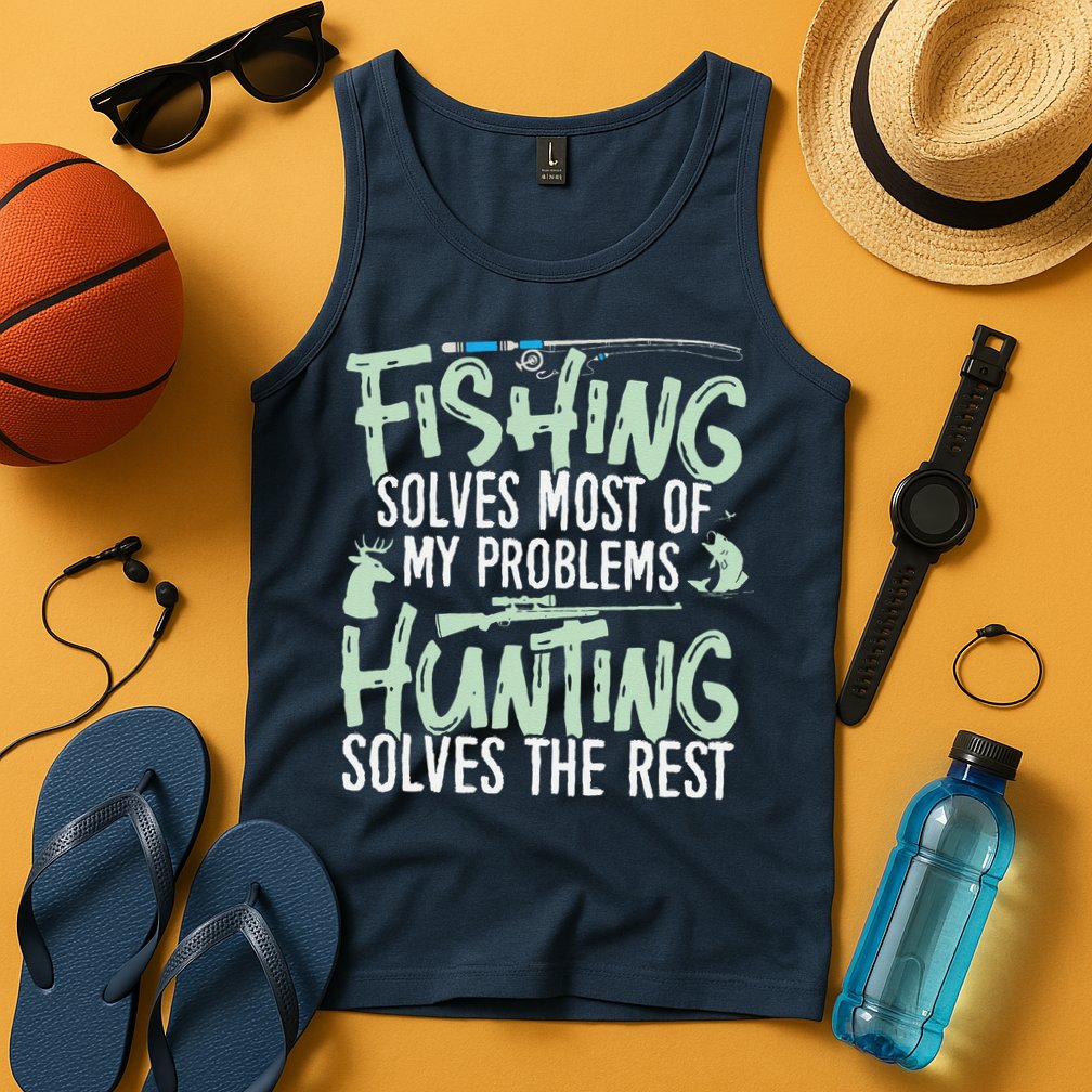 Funny Fishing & Hunting Fishing Solves My Problems Tank Top
