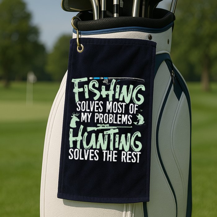 Funny Fishing & Hunting Fishing Solves My Problems Golf Towel