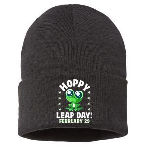 Funny Frog Hoppy Leap Day February 29 Birthday Leap Year Sustainable Knit Beanie