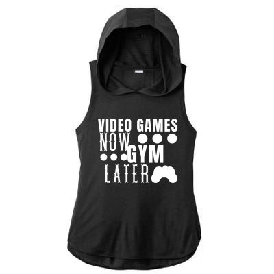 Funny Fitness Humor Video Games Now Gym Later Birthday Gift Ladies PosiCharge Tri-Blend Wicking Draft Hoodie Tank