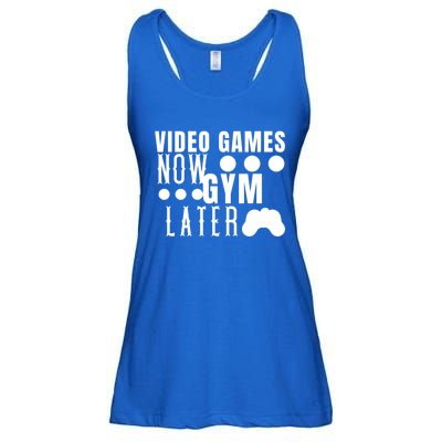 Funny Fitness Humor Video Games Now Gym Later Birthday Gift Ladies Essential Flowy Tank