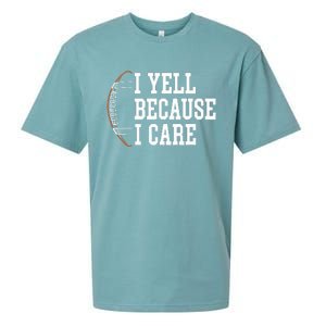 Funny Football Humor I Yell Because I Care Football Dad Mom Sueded Cloud Jersey T-Shirt