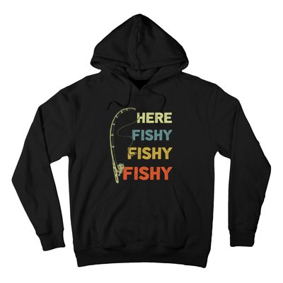 Funny Fishing Here Fishy Bass Funny Dad Fisherman Hoodie