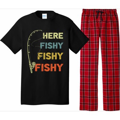 Funny Fishing Here Fishy Bass Funny Dad Fisherman Pajama Set