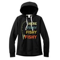 Funny Fishing Here Fishy Bass Funny Dad Fisherman Women's Fleece Hoodie