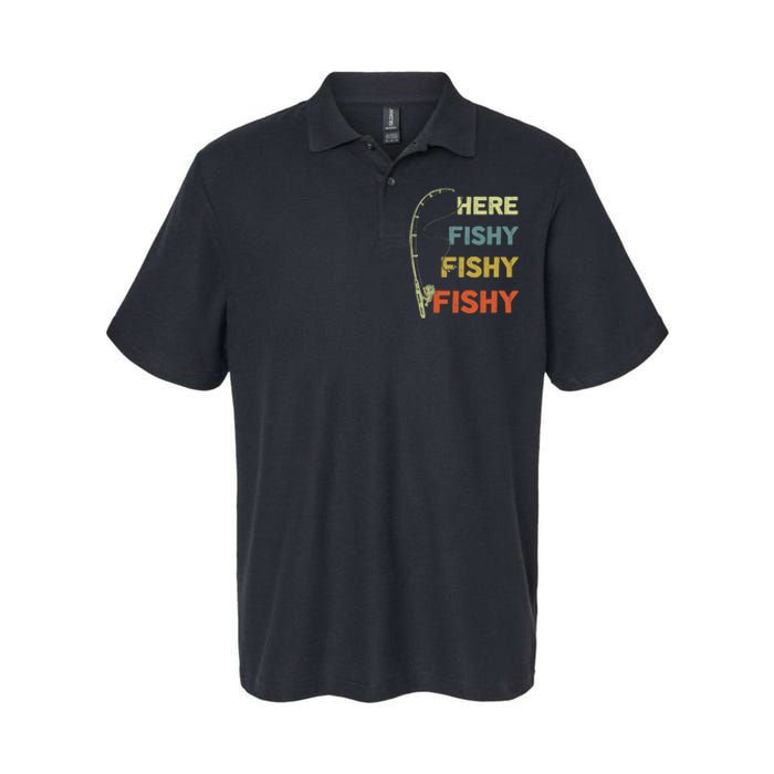 Funny Fishing Here Fishy Bass Funny Dad Fisherman Softstyle Adult Sport Polo