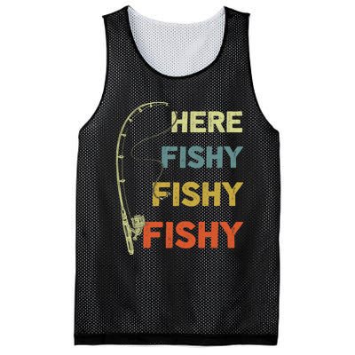 Funny Fishing Here Fishy Bass Funny Dad Fisherman Mesh Reversible Basketball Jersey Tank