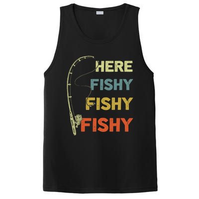 Funny Fishing Here Fishy Bass Funny Dad Fisherman PosiCharge Competitor Tank