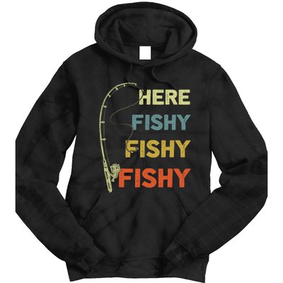 Funny Fishing Here Fishy Bass Funny Dad Fisherman Tie Dye Hoodie