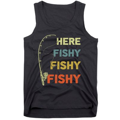 Funny Fishing Here Fishy Bass Funny Dad Fisherman Tank Top