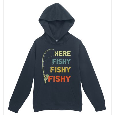 Funny Fishing Here Fishy Bass Funny Dad Fisherman Urban Pullover Hoodie