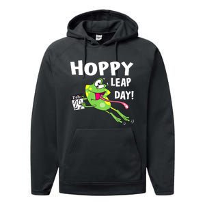 Funny Frog Hoppy Leap Day February 29 Leap Year Birthday Performance Fleece Hoodie