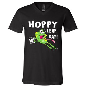 Funny Frog Hoppy Leap Day February 29 Leap Year Birthday V-Neck T-Shirt