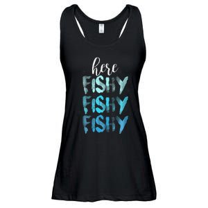 Funny Fishing Here Fishy Love Summer Lake Gift Ladies Essential Flowy Tank