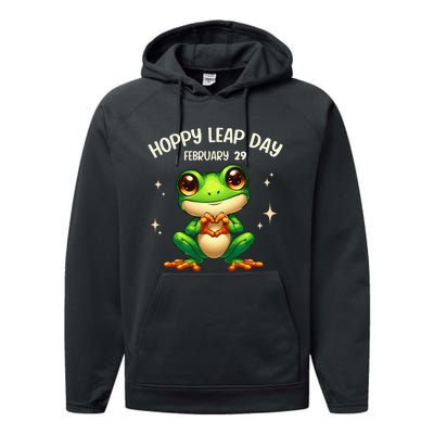 Funny Frog Hoppy Leap Day February 29 Hoppy Leap Day Performance Fleece Hoodie