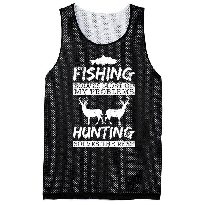 Funny Fishing Hunting Solves Problem Fish Deer Big Game Gift Mesh Reversible Basketball Jersey Tank