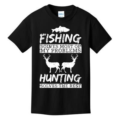 Funny Fishing Hunting Solves Problem Fish Deer Big Game Gift Kids T-Shirt