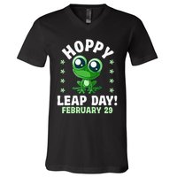 Funny Frog Hoppy Leap Day February 29 Birthday Leap Year V-Neck T-Shirt