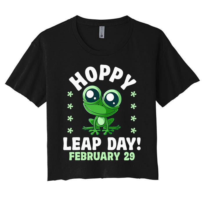 Funny Frog Hoppy Leap Day February 29 Birthday Leap Year Women's Crop Top Tee