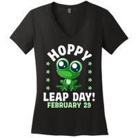 Funny Frog Hoppy Leap Day February 29 Birthday Leap Year Women's V-Neck T-Shirt