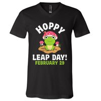 Funny Frog Hoppy Leap Day February 29 Birthday Leap Year V-Neck T-Shirt