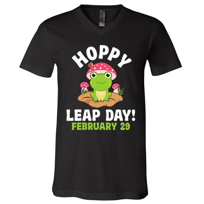 Funny Frog Hoppy Leap Day February 29 Birthday Leap Year V-Neck T-Shirt