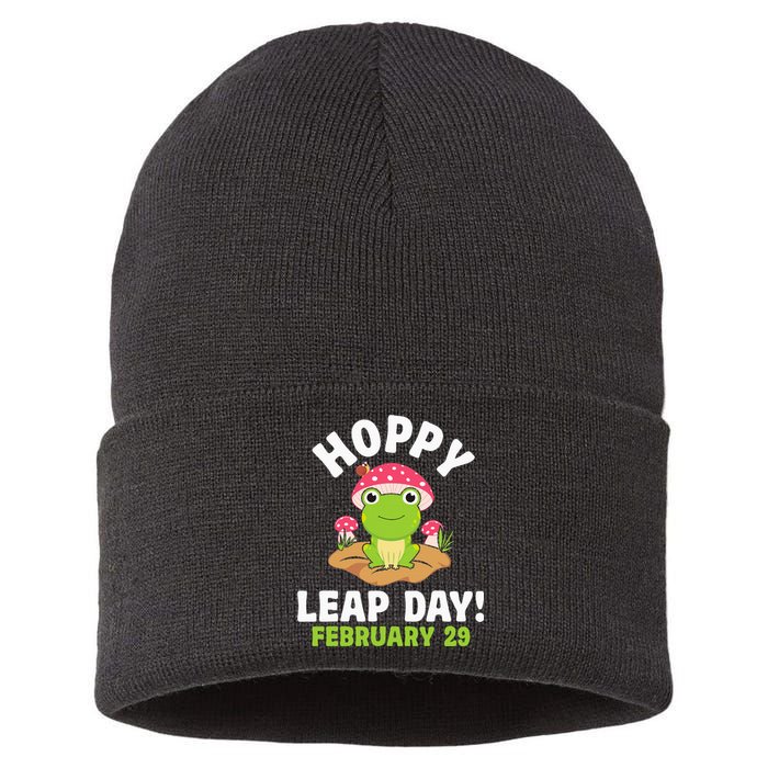 Funny Frog Hoppy Leap Day February 29 Birthday Leap Year Sustainable Knit Beanie