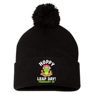 Funny Frog Hoppy Leap Day February 29 Birthday Leap Year Pom Pom 12in Knit Beanie