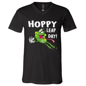 Funny Frog Hoppy Leap Day February 29 Leap Year Birthday V-Neck T-Shirt