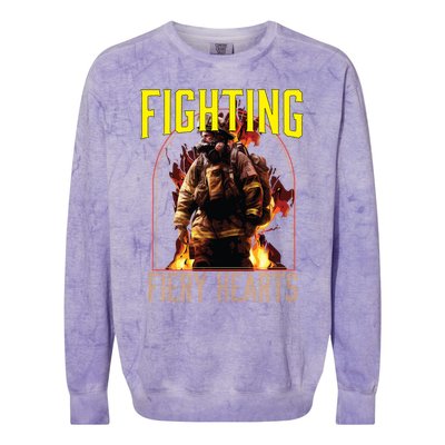 Fighting Fiery Hearts Fire Rescue Firefighting Firefighter Cute Gift Colorblast Crewneck Sweatshirt