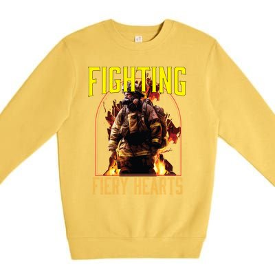 Fighting Fiery Hearts Fire Rescue Firefighting Firefighter Cute Gift Premium Crewneck Sweatshirt