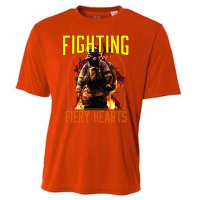 Fighting Fiery Hearts Fire Rescue Firefighting Firefighter Cute Gift Cooling Performance Crew T-Shirt