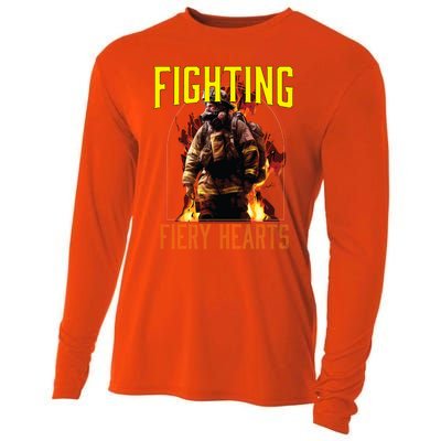 Fighting Fiery Hearts Fire Rescue Firefighting Firefighter Cute Gift Cooling Performance Long Sleeve Crew