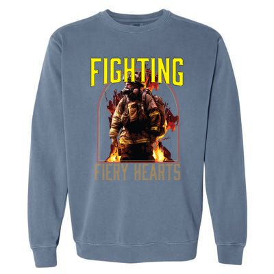 Fighting Fiery Hearts Fire Rescue Firefighting Firefighter Cute Gift Garment-Dyed Sweatshirt