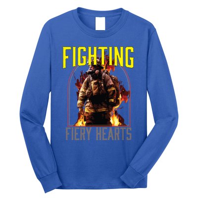 Fighting Fiery Hearts Fire Rescue Firefighting Firefighter Cute Gift Long Sleeve Shirt