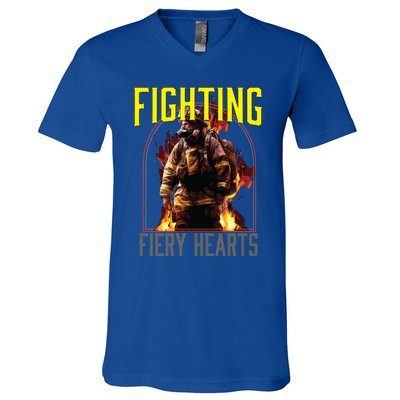 Fighting Fiery Hearts Fire Rescue Firefighting Firefighter Cute Gift V-Neck T-Shirt