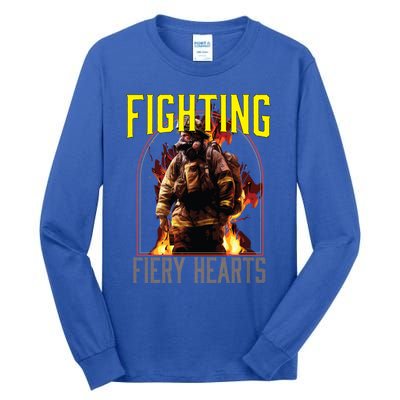 Fighting Fiery Hearts Fire Rescue Firefighting Firefighter Cute Gift Tall Long Sleeve T-Shirt